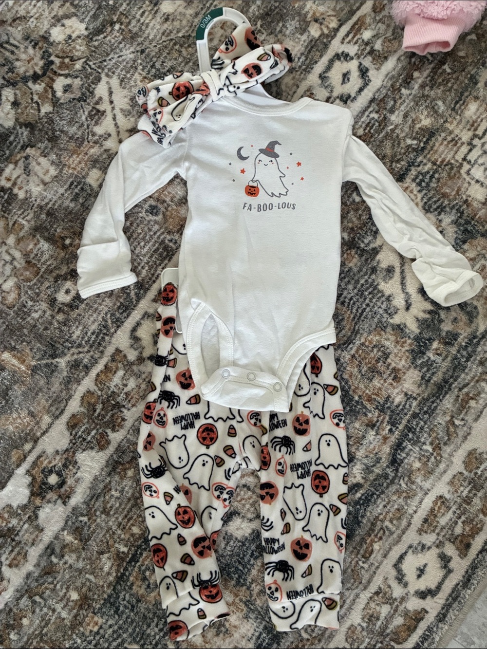 Carter's White & Orange Halloween Ghost 3-Piece Matching Set